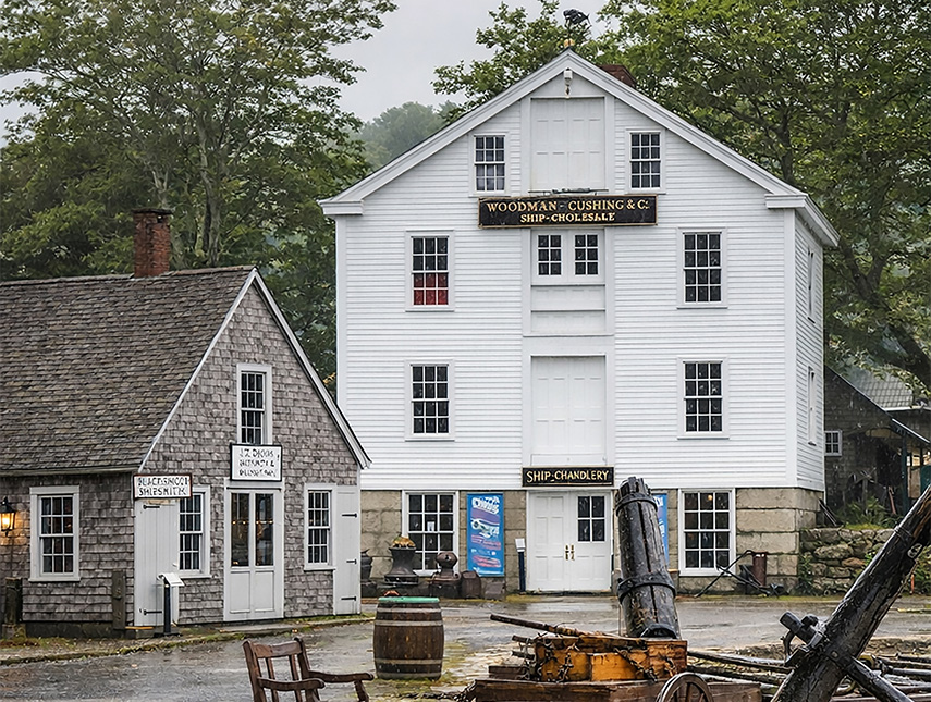 a white building with a cannon in front of it