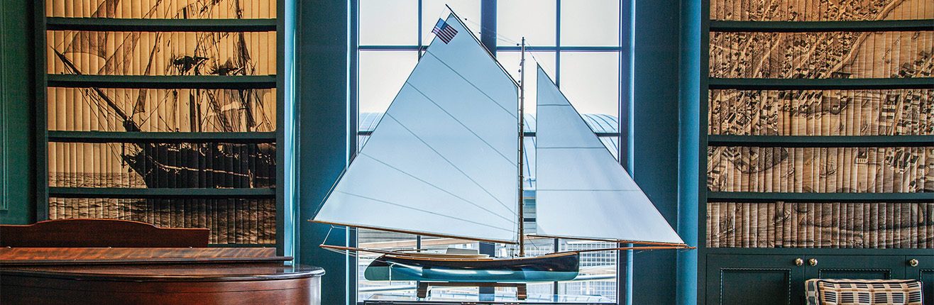 a model sailboat in a room