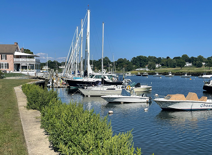 a group of boats in a body of water