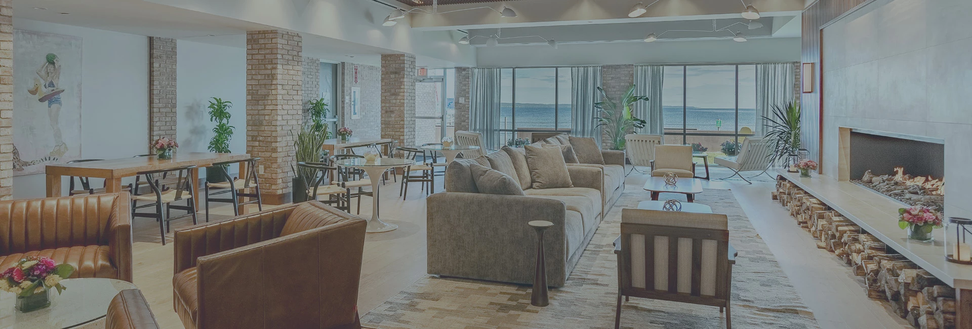 Couches, tables, and chairs in a room 