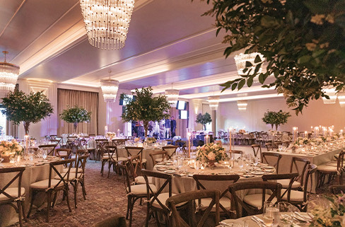 a room with tables and chairs