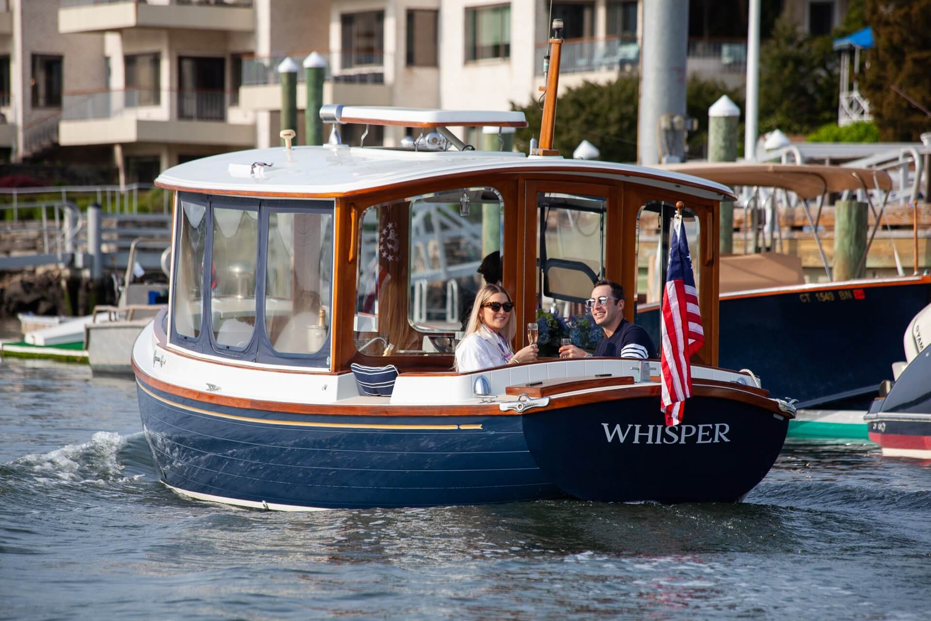 a man and woman on a boat