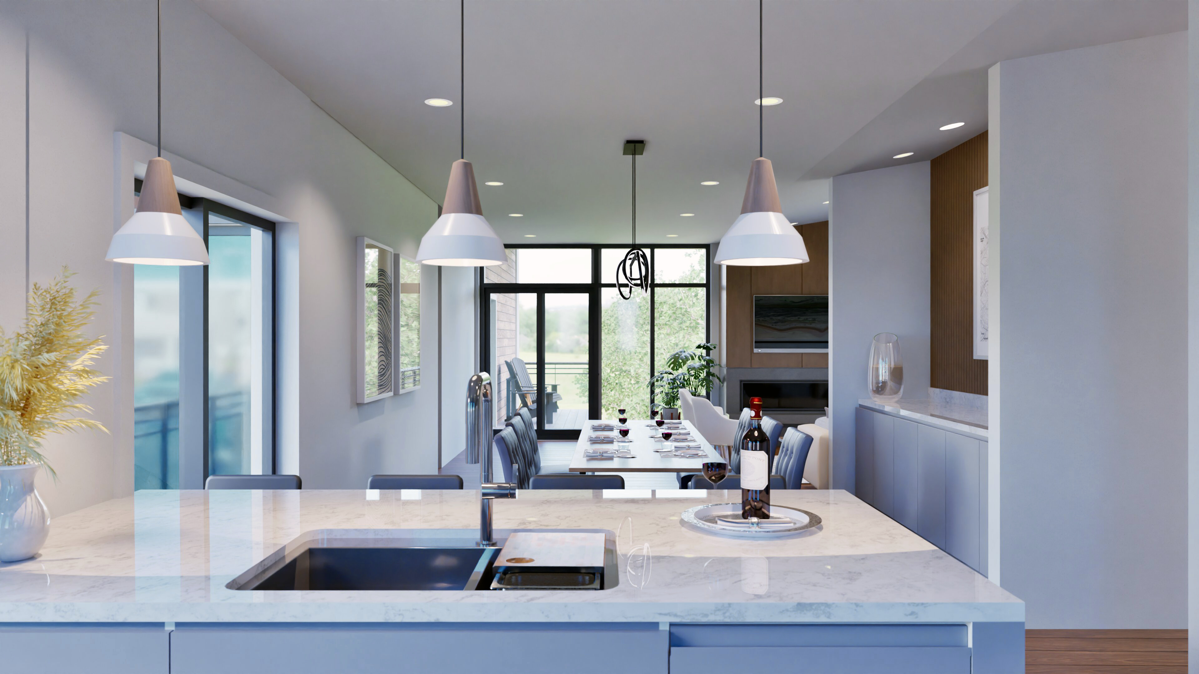a kitchen with a table and chairs