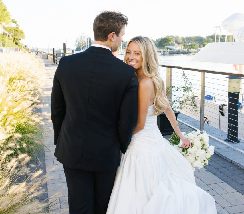 a man and woman in a wedding dress
