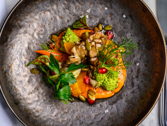 a plate of food with vegetables