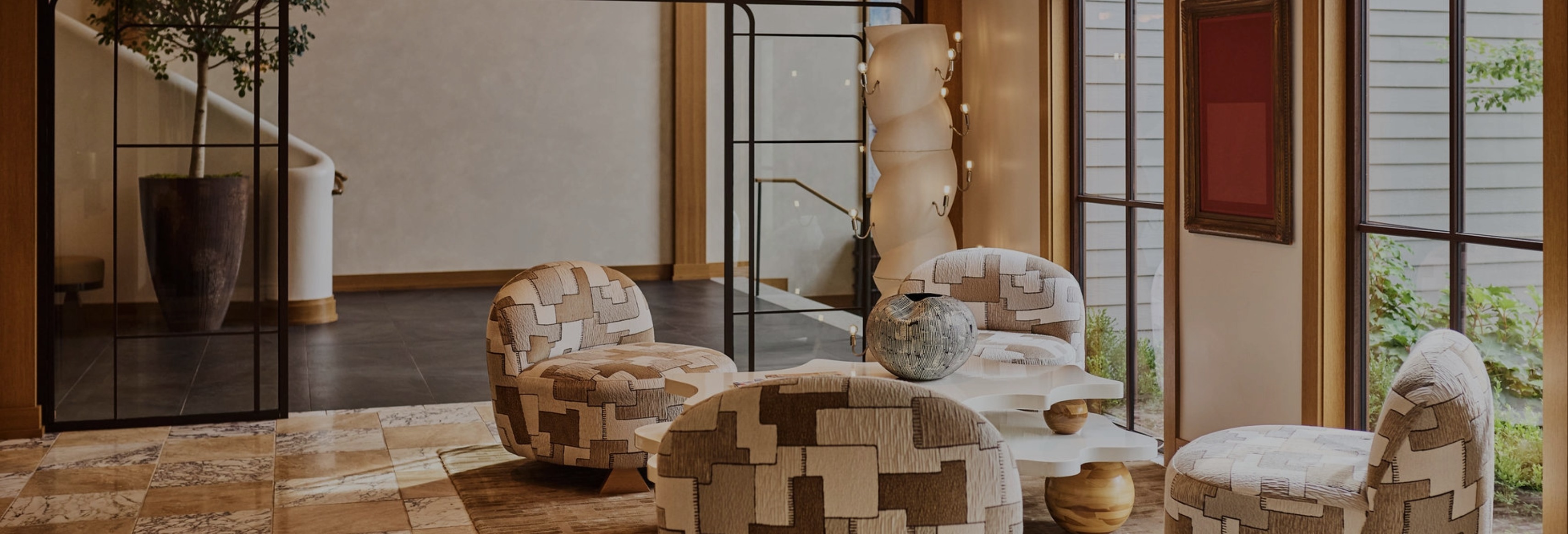 a room with chairs and a table