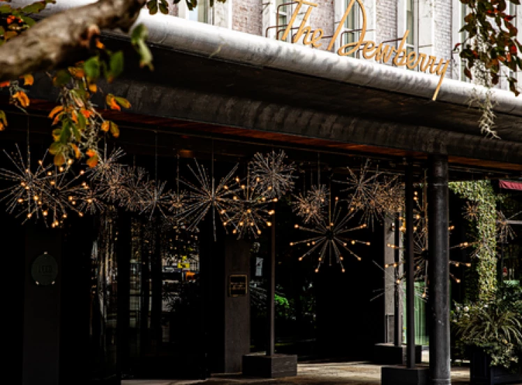 a building with lights from the front