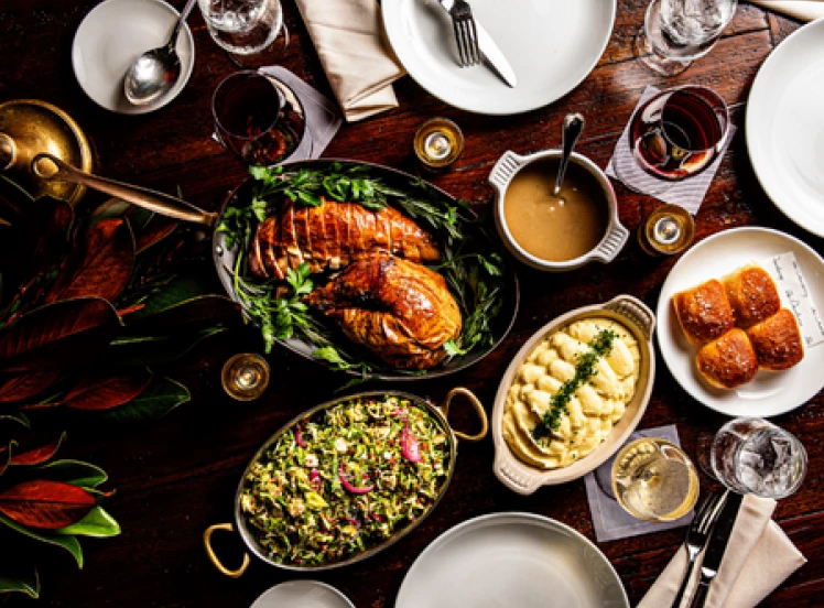 a table with plates and food on it