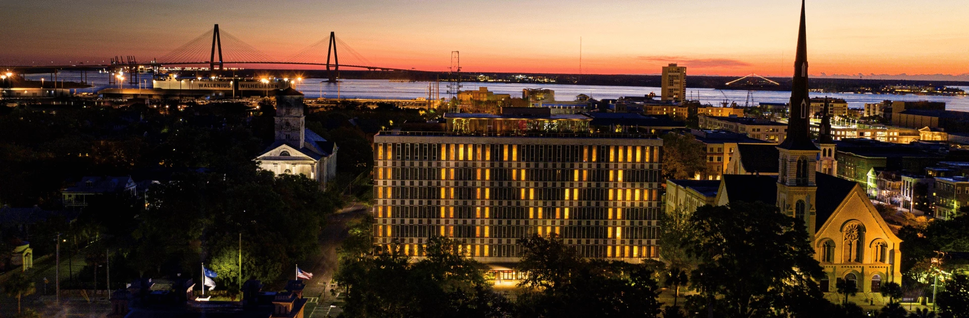 a building with lights on it