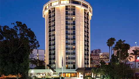 a tall building with lights on