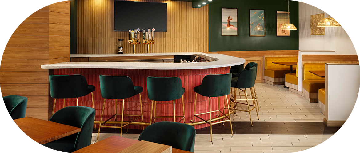 a bar with a bar and a television