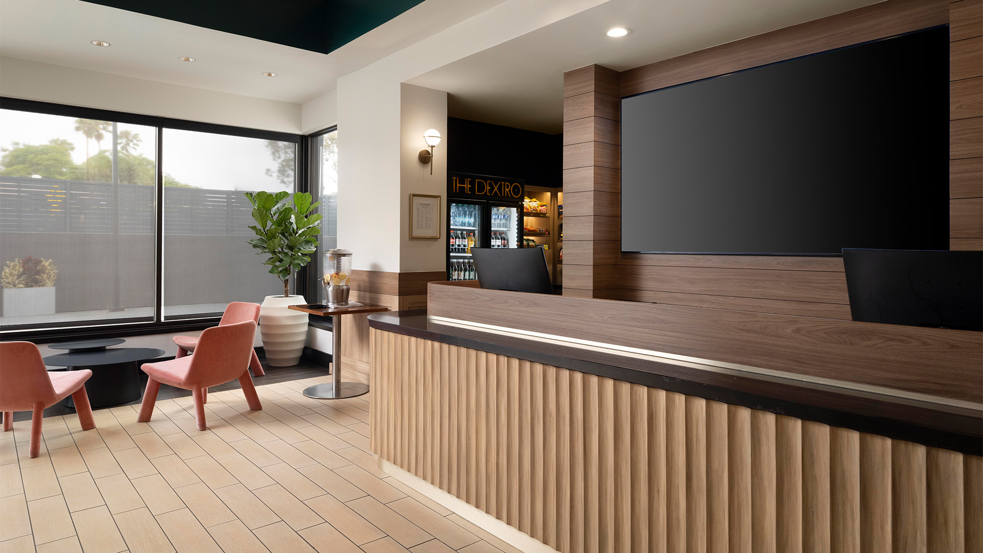 a reception desk in a hotel