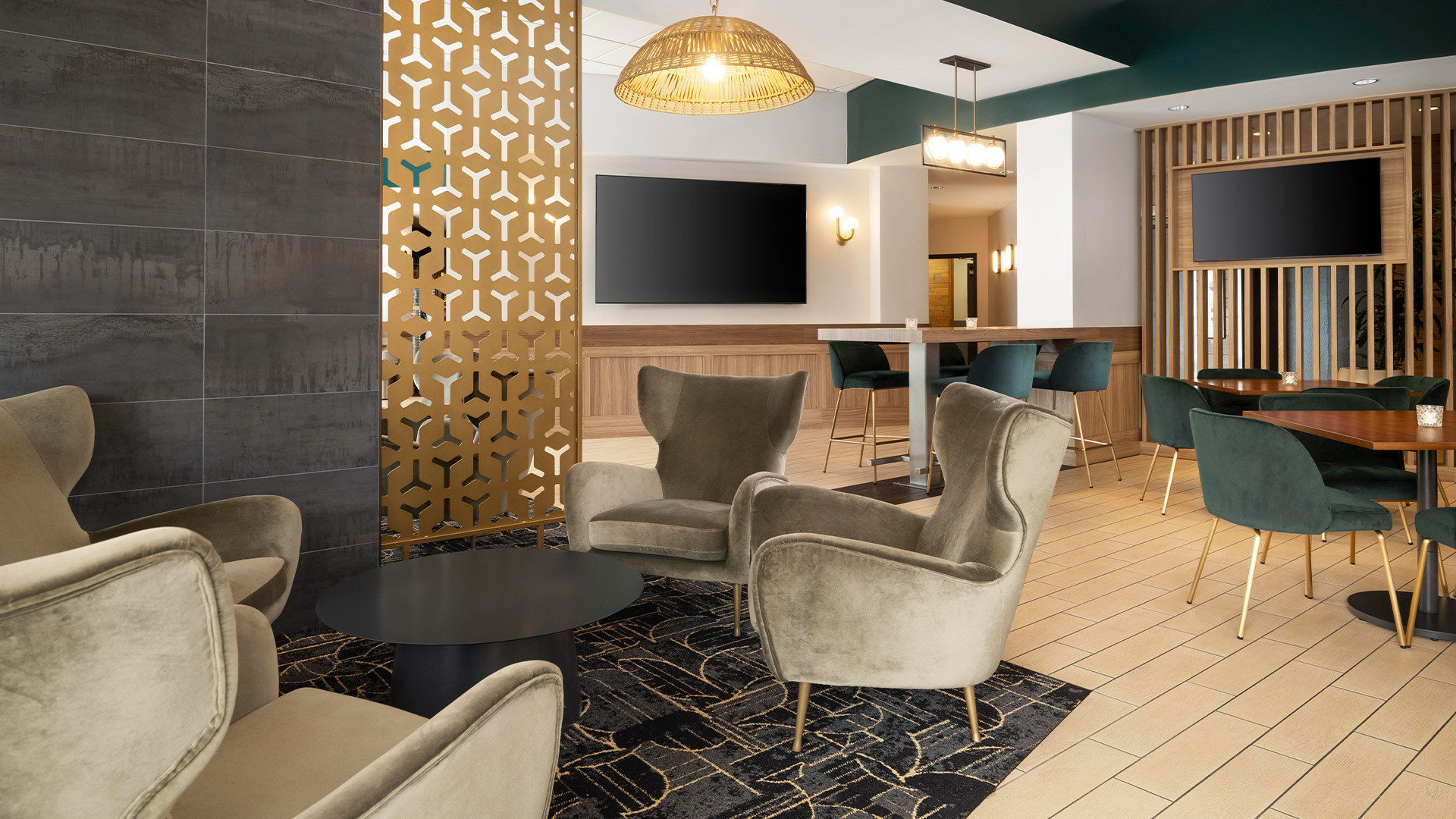 a room with chairs and a table