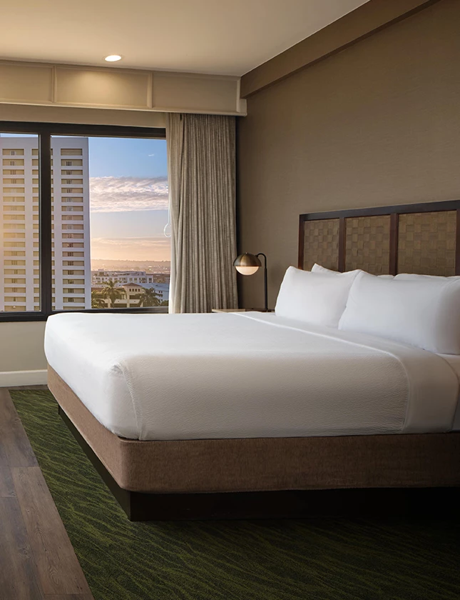 a bed in a hotel room