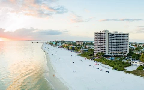 long shot of the beach and resort