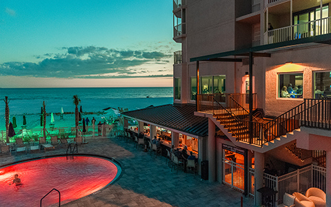 Evening light over DiamondHead’s beachfront pool