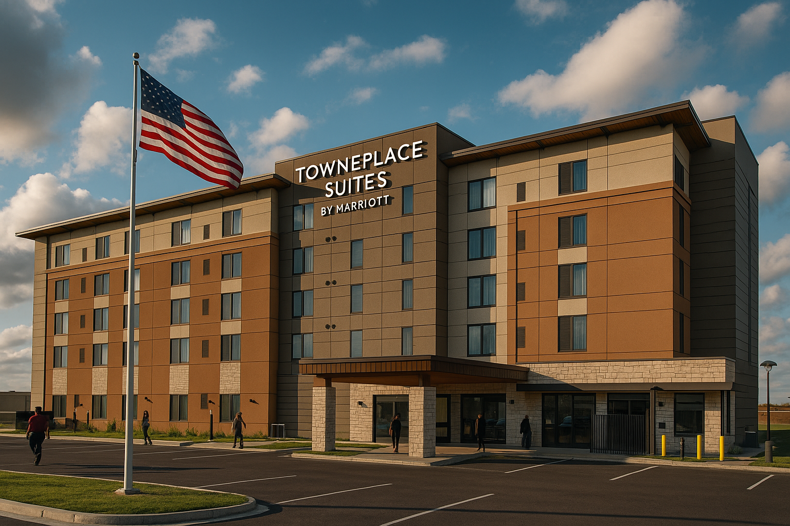 a building with a flag in front of it