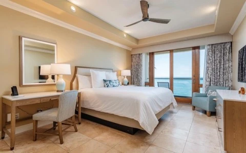 a bedroom with a large bed