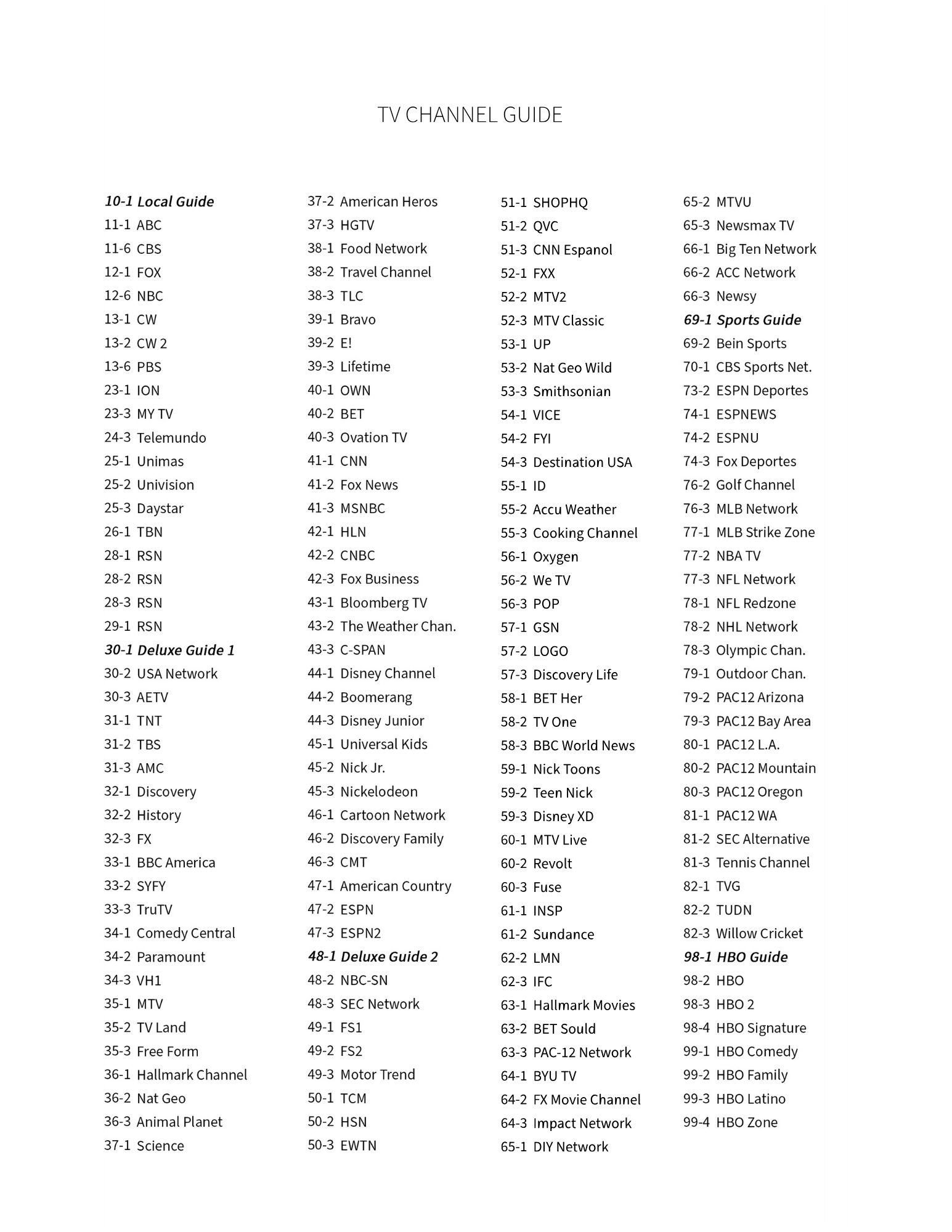 a table of black text