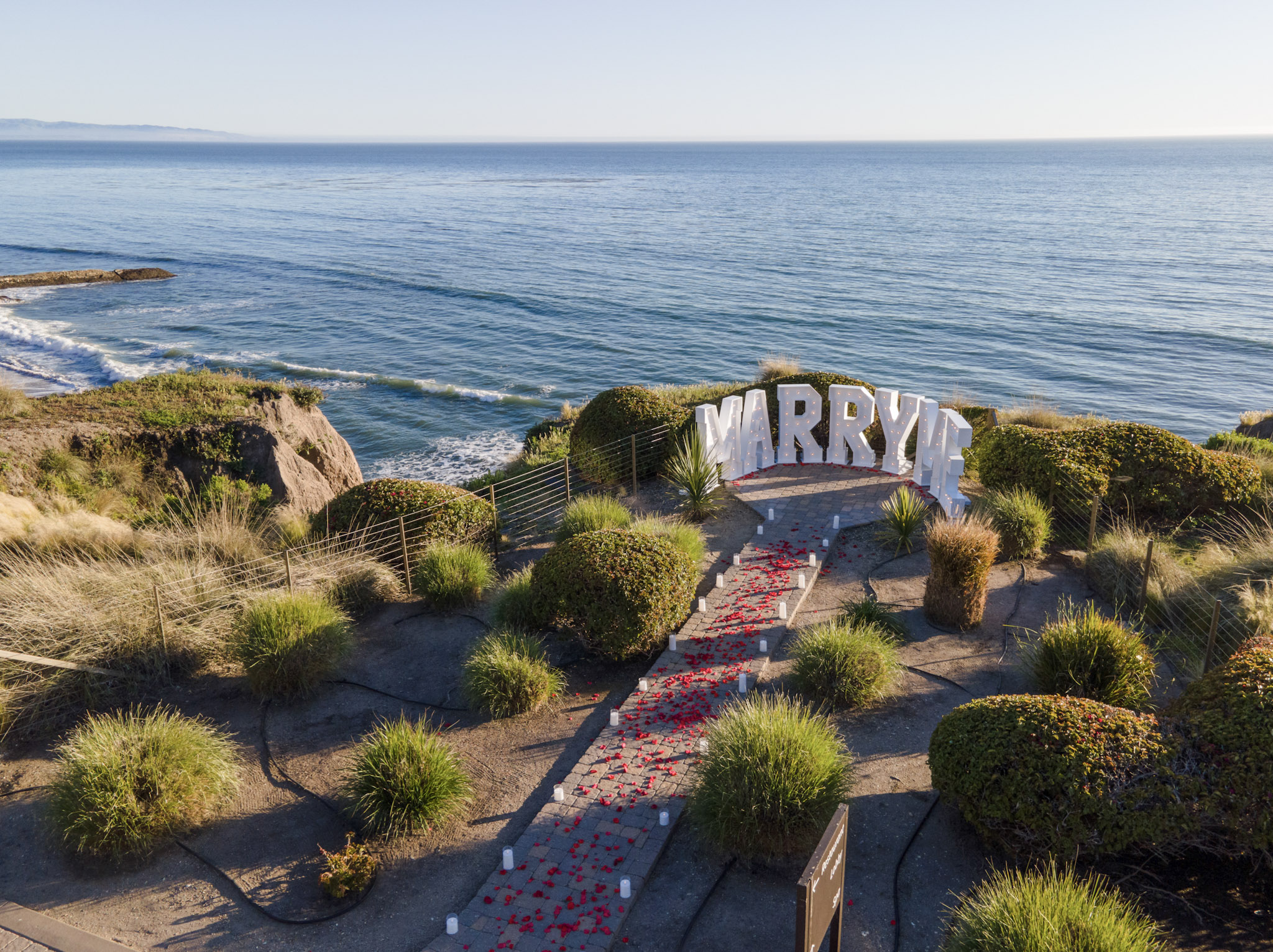 Customizable oceanfront proposal setup at The Point, Dolphin Bay Resort & Spa in Pismo Beach, a private bluffside location ideal for engagements and romantic celebrations.