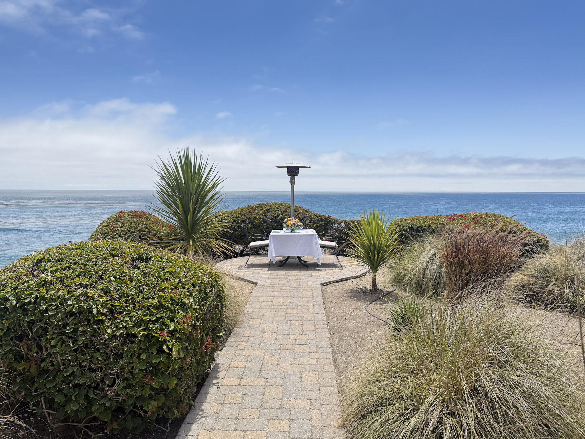 Private oceanfront dining at The Point, Dolphin Bay Resort & Spa in Pismo Beach, perfect for intimate dinners, anniversaries, and special celebrations with ocean views.
