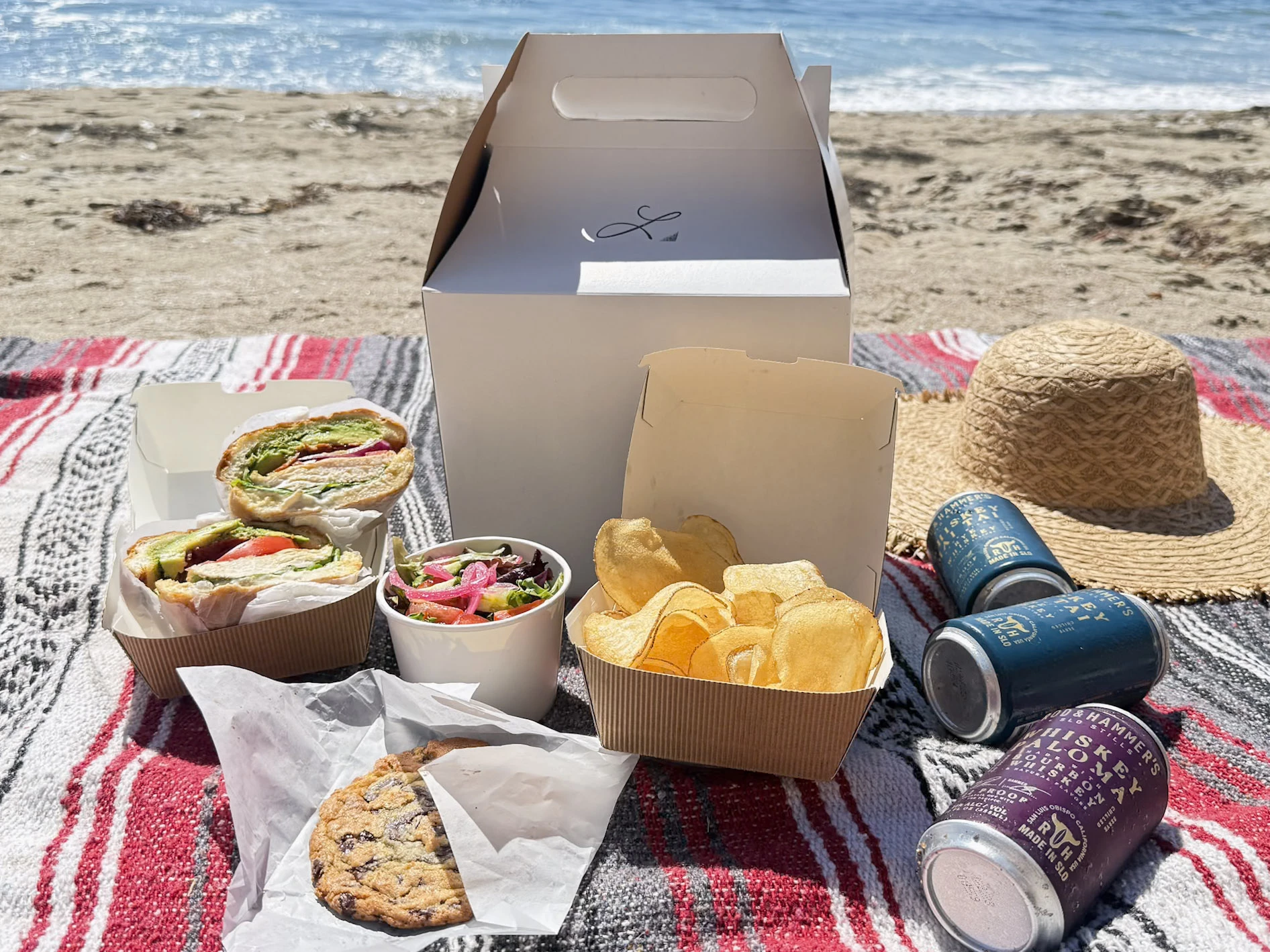 food on a blanket on the beach