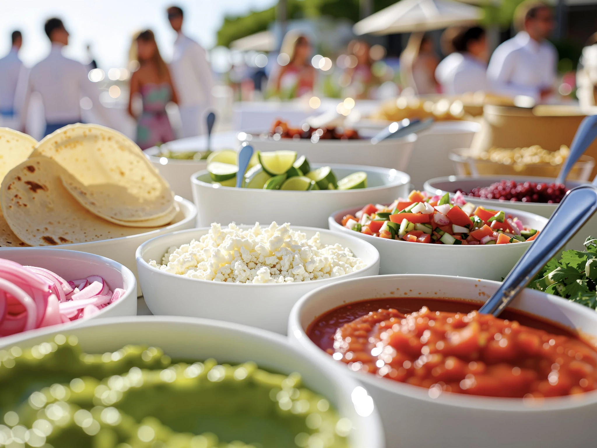 a group of bowls of food