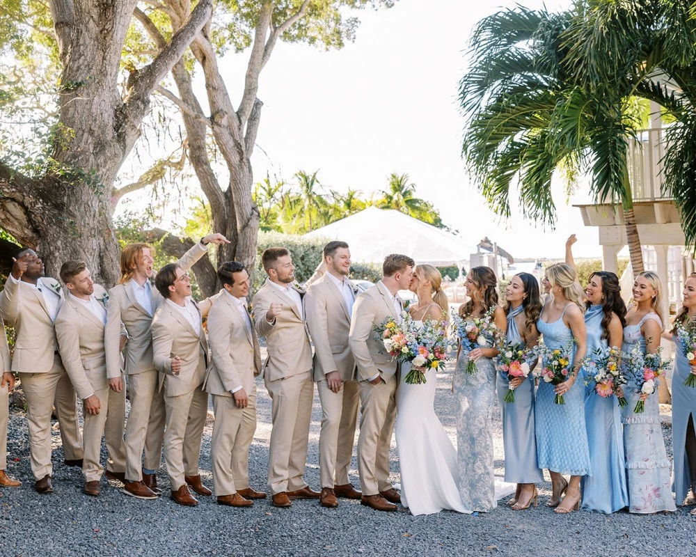 a group of people standing in a line