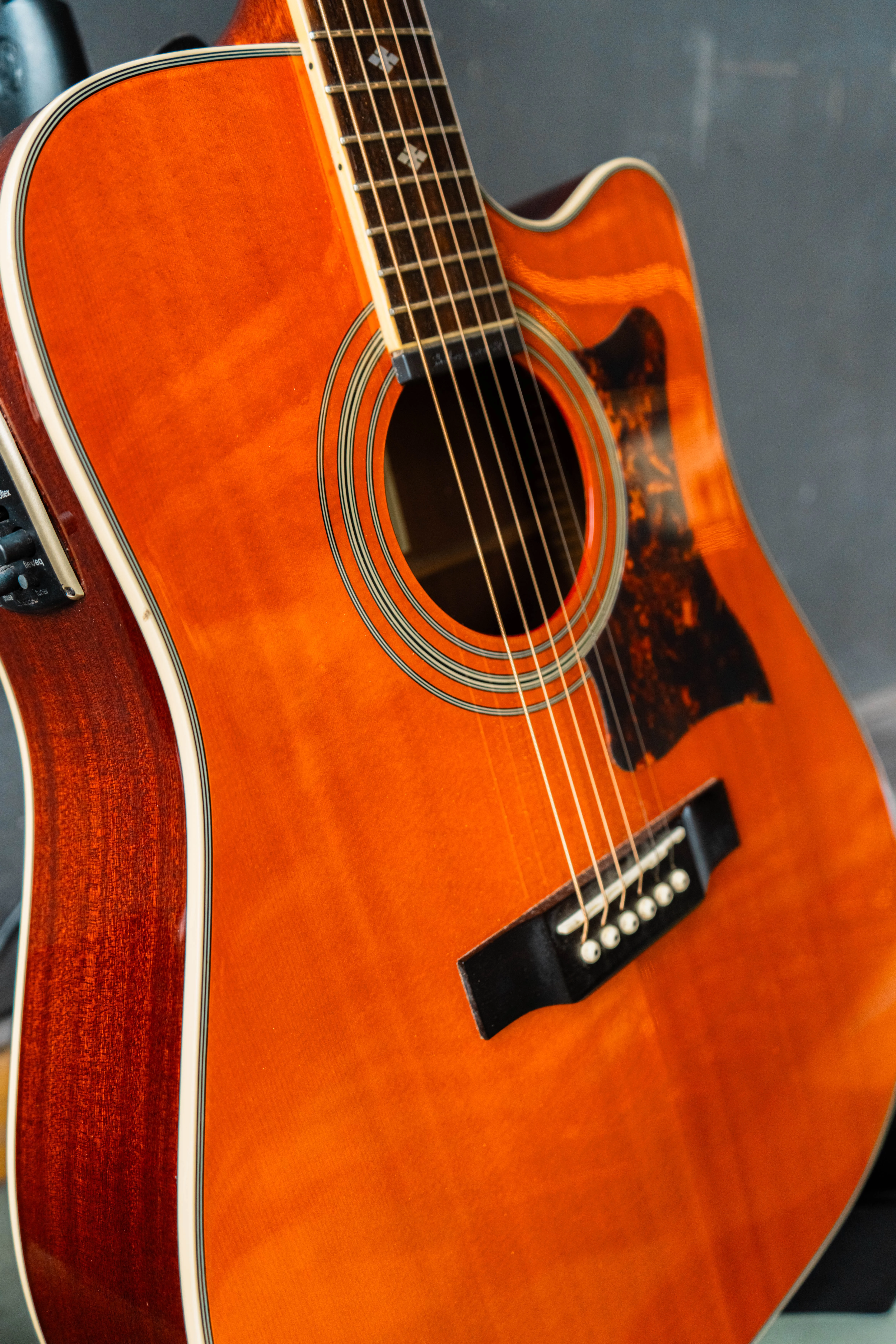 a close up of a guitar
