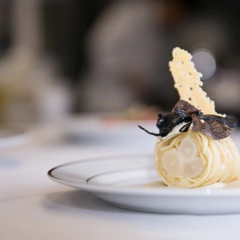 a plate with food on it