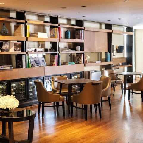 a room with a table and chairs