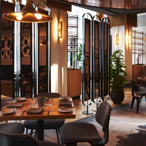 a restaurant with a table set up