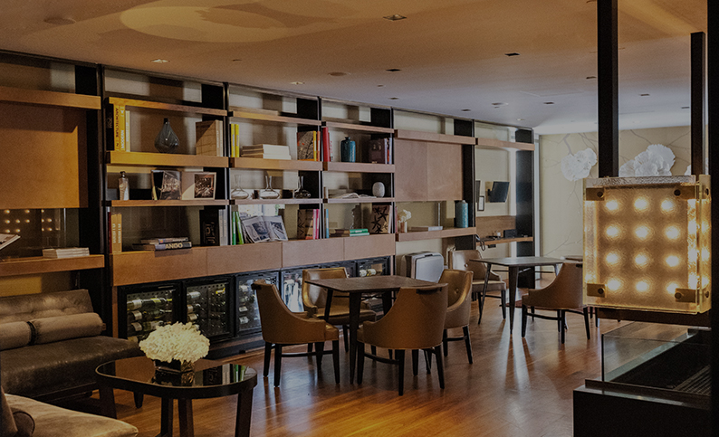 a room with a table and chairs