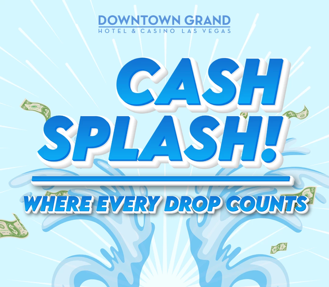 a blue and white banner with money and splashes