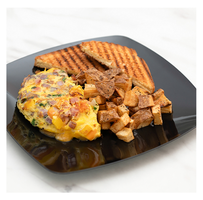 a plate of food on a marble surface