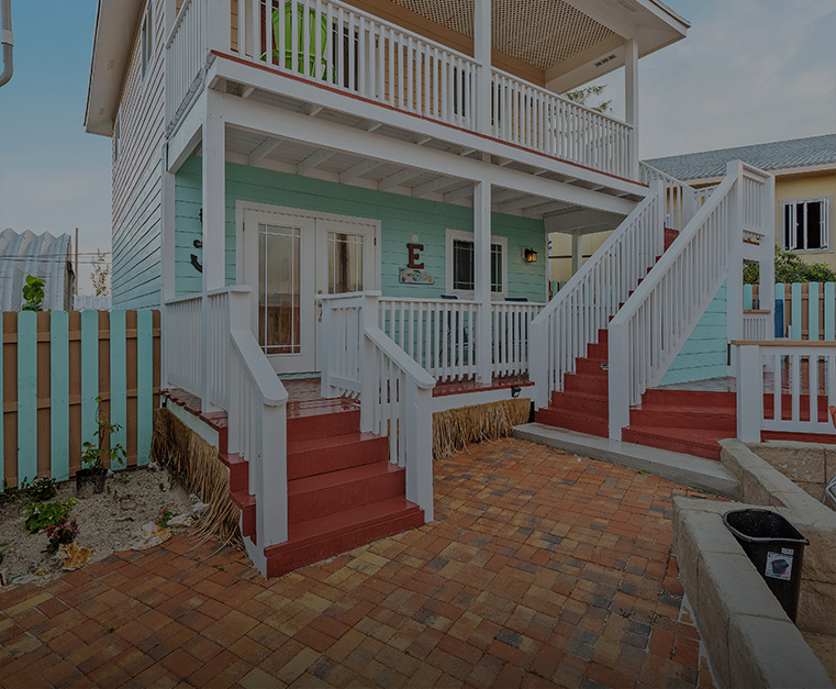 a house with a brick patio