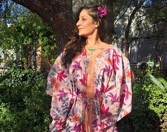 a woman in a pink dress