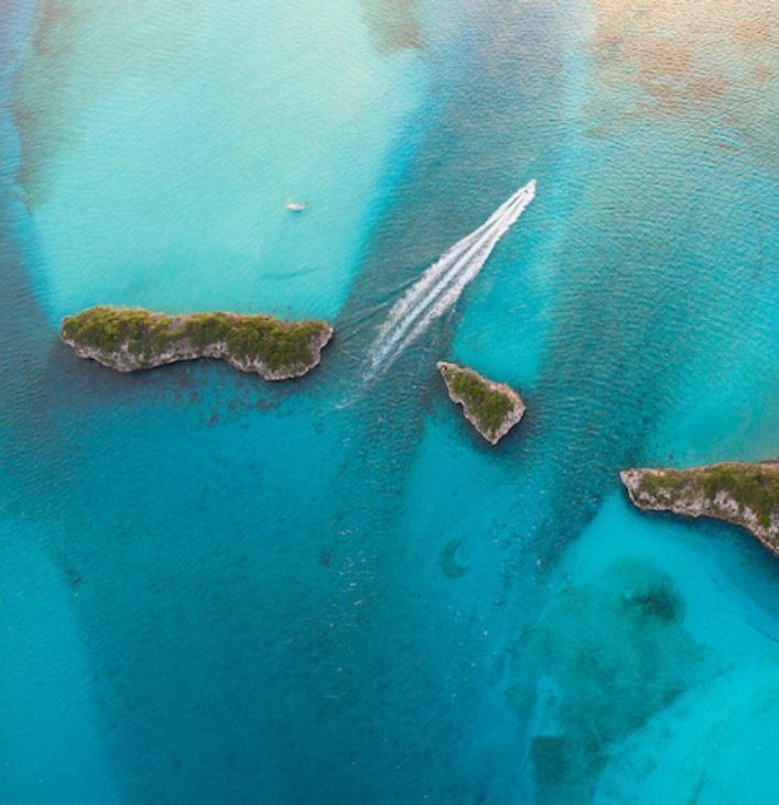 an aerial view of islands in the ocean