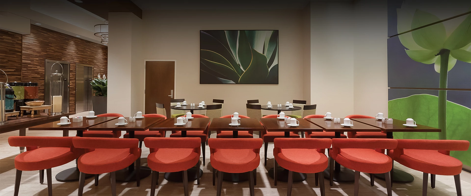 a room with tables and chairs