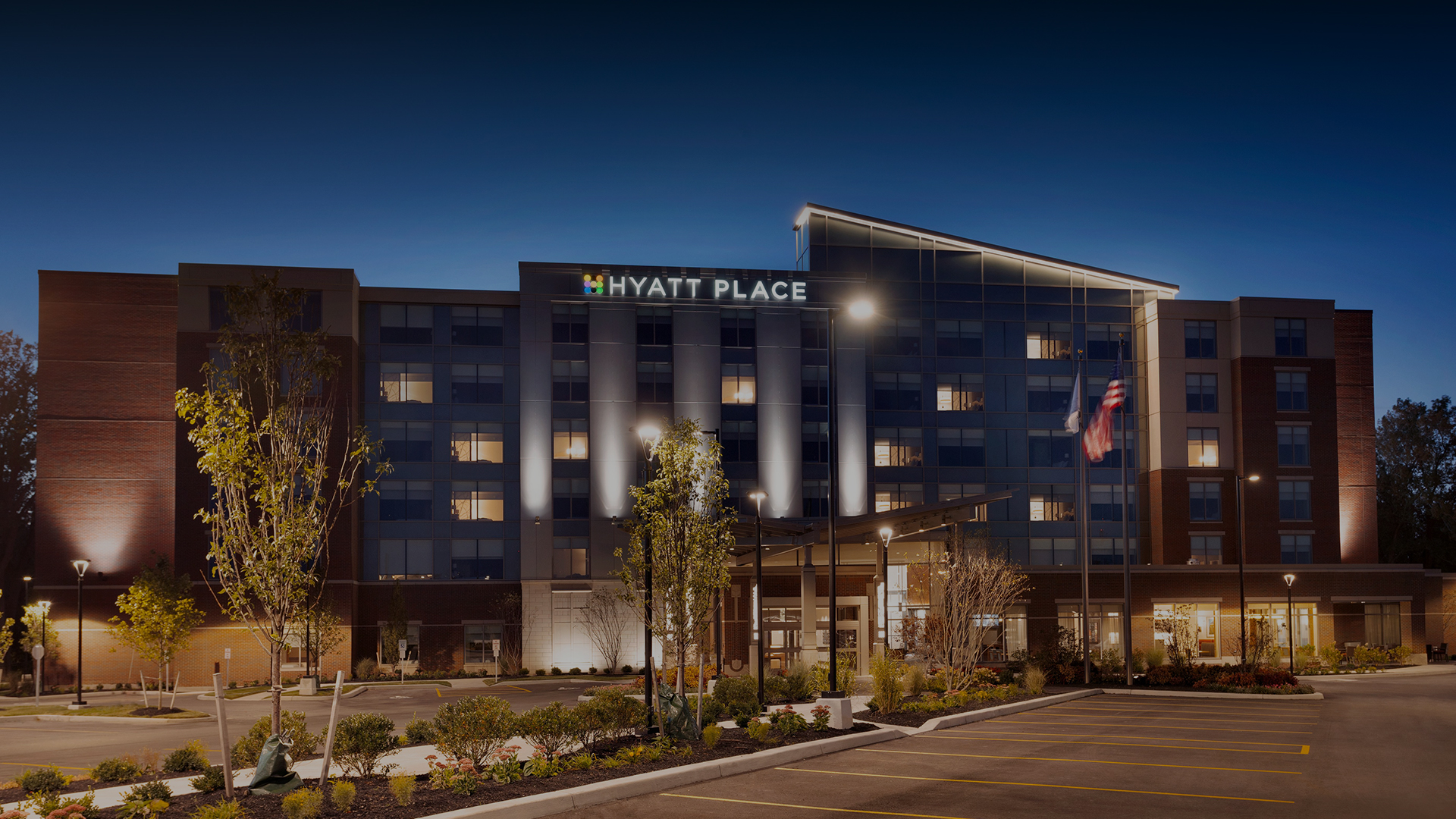 a building with flags in front of it