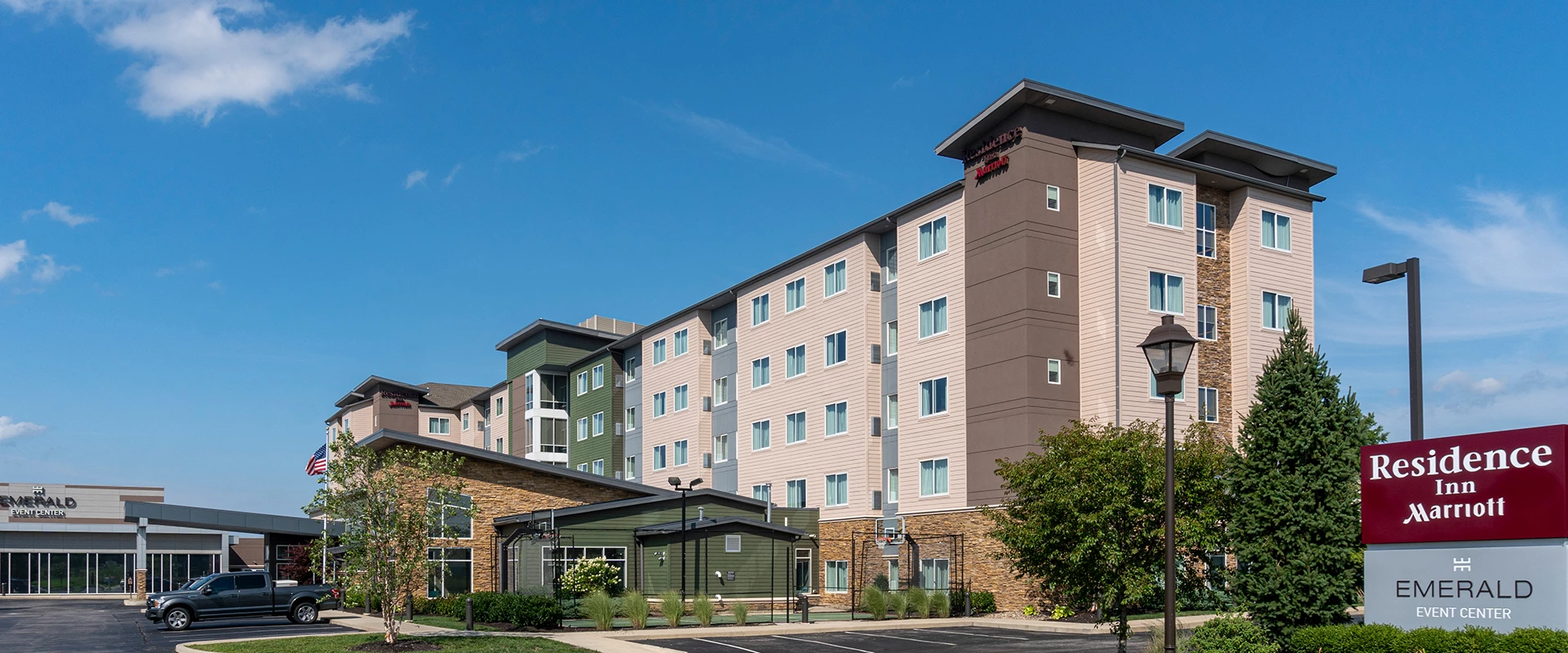 a building with a parking lot