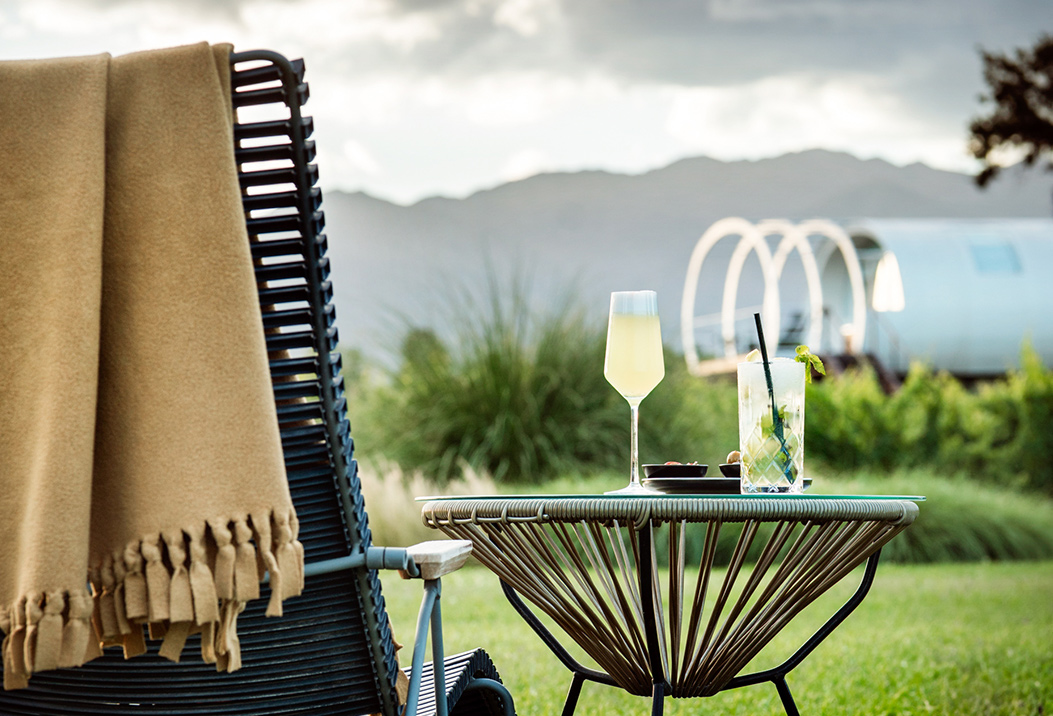 a table with a drink on it