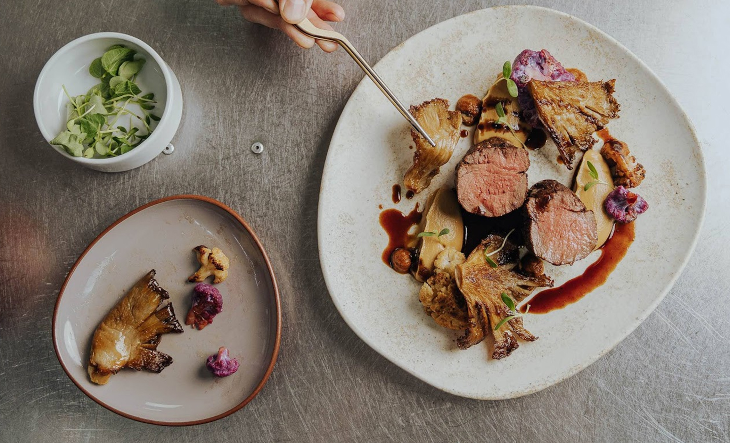 a plate of food with a fork