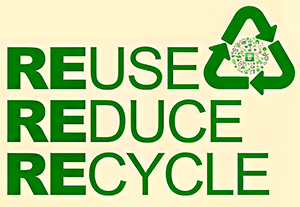 a green recycle sign with text