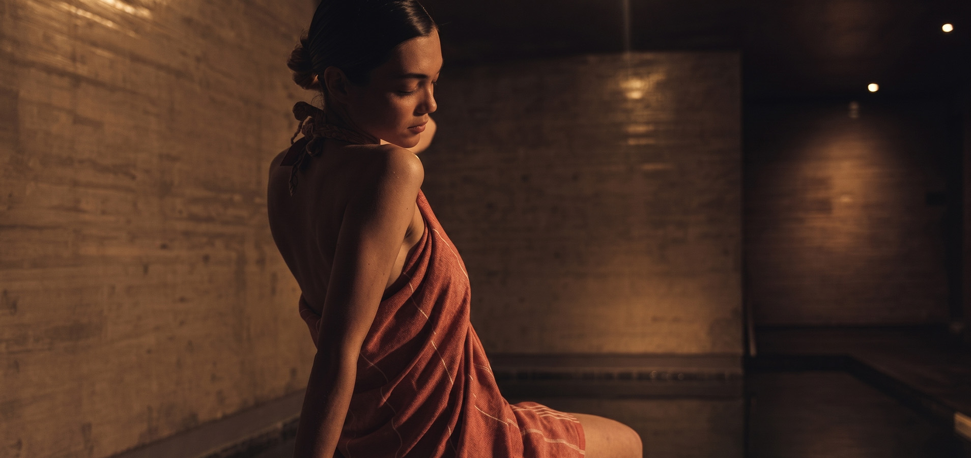 a woman sitting in a towel