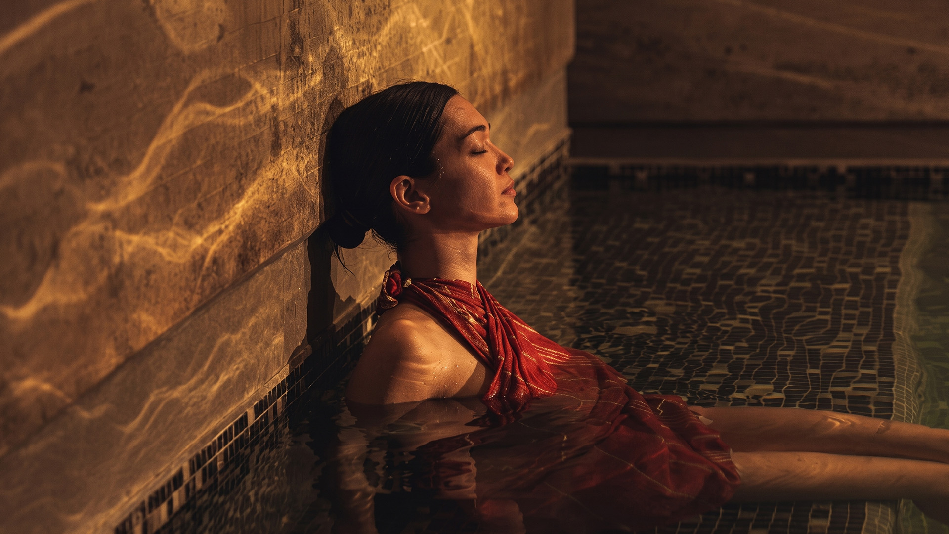 a woman lying in water