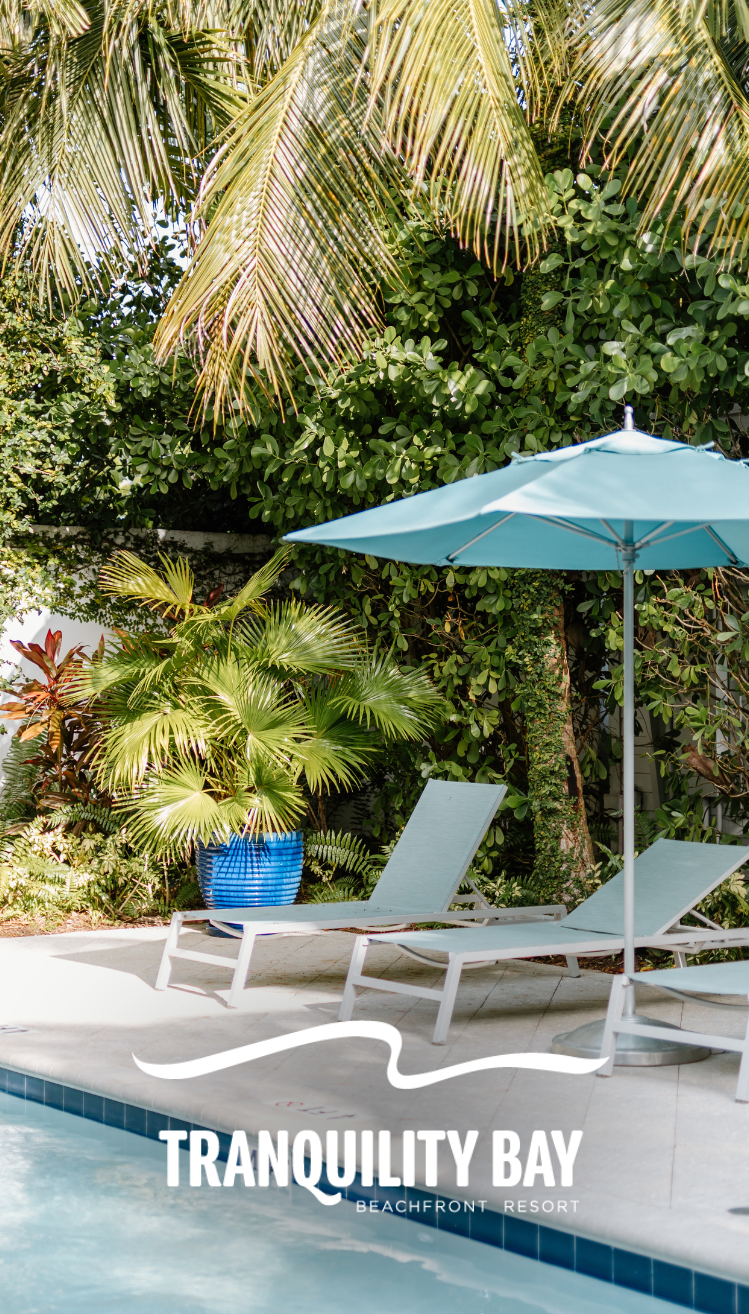 a lounge chairs and umbrella by a pool