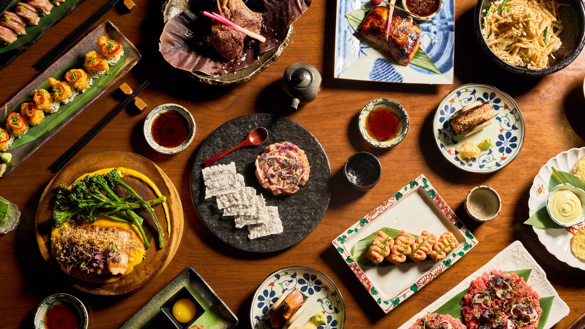 a table with different plates of food