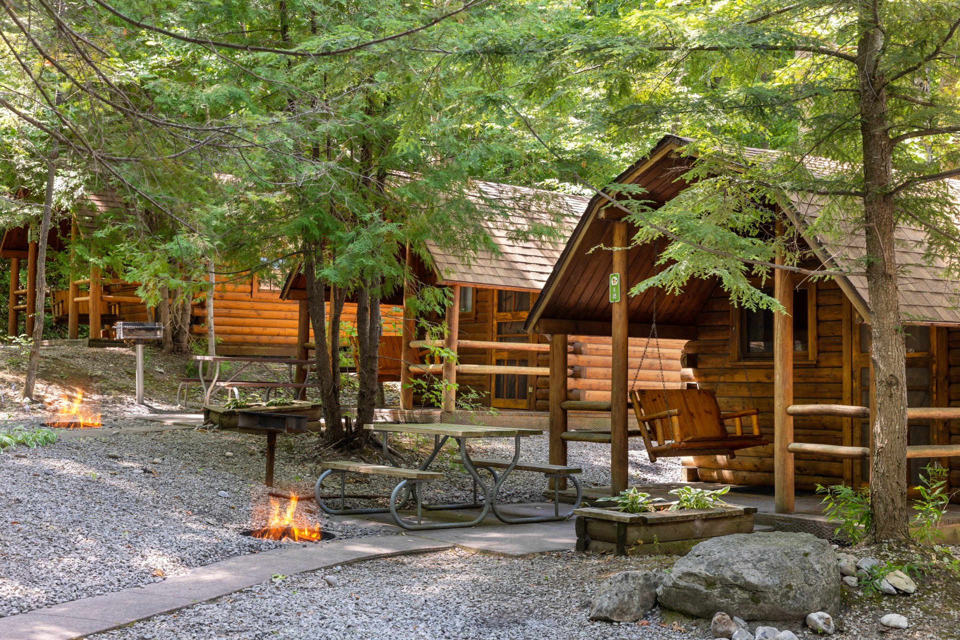 a log cabin in the woods