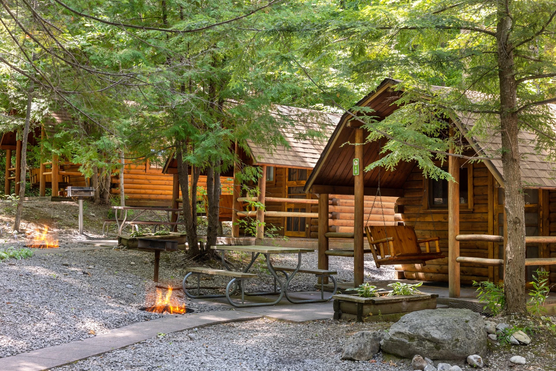 a log cabin in the woods